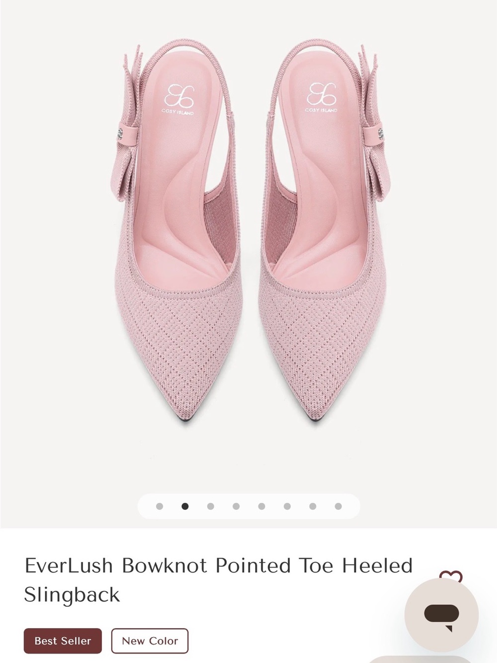 EverLush Pink Bowknot Pointed-Toe Heeled Slingback - Picture 2 of 6